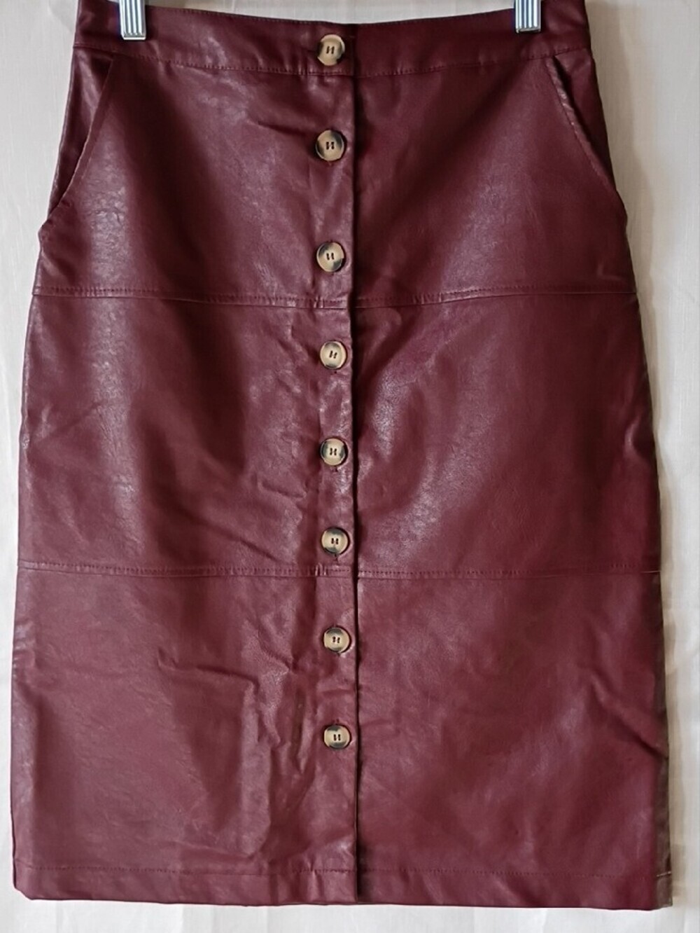 Bohme Women's Button-Front Faux Leather Pencil Skirt - Burgundy Size S